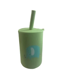 SILICONE BABY CUP GREEN WITH STRAW - Picture 1 of 9