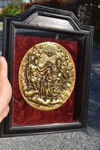 Antique religious wall plaque with bronze medaillon inside coronation mary - Picture 1 of 7
