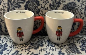 Rae Dunn Nutcracker “Happy Holidays” Ceramic Christmas Mug Red, Set Of 2 - Picture 1 of 9