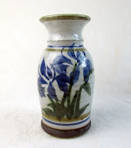 Studio Art Pottery Stoneware Vase Irises Decoration 7 inches Earthy Colors Glaze - Picture 1 of 5