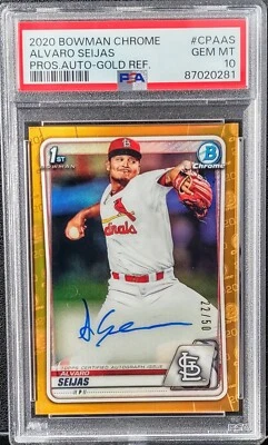 2020 1st Bowman Chrome Prospect Alvaro Seijas Auto Gold Refractor # 22/50 PSA 10 - Image 1 of 2