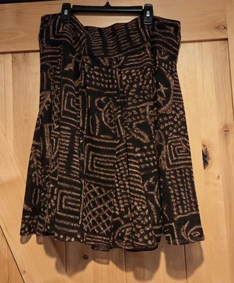 Mujer Marrón Estampado Falda Completa Chaps Talla 12 Étnico Boho Geométrico Jeroglífico Foto 1 de 4