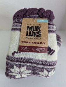 Muk Luks Cabin Sock Slip Resistant Faux Shearling Lining One Size Purple Deer - Picture 1 of 7