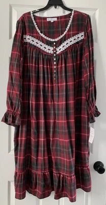NUEVO CON ETIQUETAS Camisón Eileen West XL HOLLY BERRY FRANELA A CUADROS VALS BOLSILLOS ENCAJE Foto 1 de 4