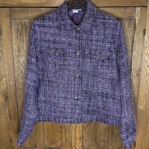 Coldwater Creek Women XL Jacket Plum Tweed Acrylic Lined Collar Button Cuffed - Picture 1 of 9