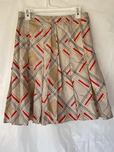 Gap Vintage Y2K Pleated 100% Silk Beige & Red Plaid Flare Skirt Sz 6 Zipper - Picture 1 of 8