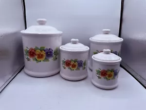 CORELLE KANISTER 4ER SET MIT DECKEL MEHL KAFFEE TEE ZUCKER SOMMER BLUSH STIEFMÜTTERCHEN - Bild 1 von 13