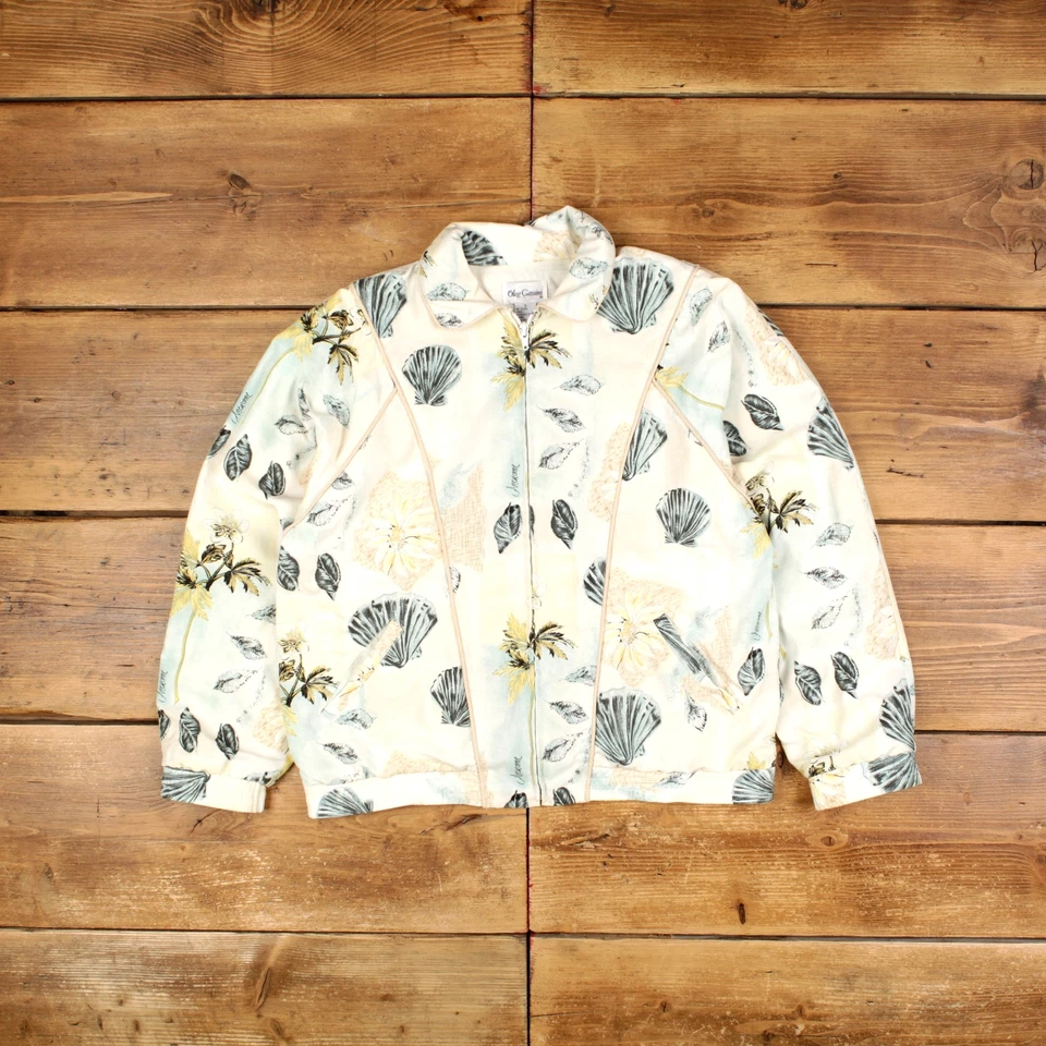 Chaqueta cortavientos vintage Oleg Cassini S Shell floral blanca para mujer Foto 1 de 4