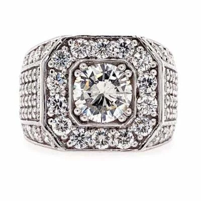 Excelente anillo de compromiso y moda para hombre de circonita cúbica blanca de 6,13 quilates corte redondo Foto 1 de 4