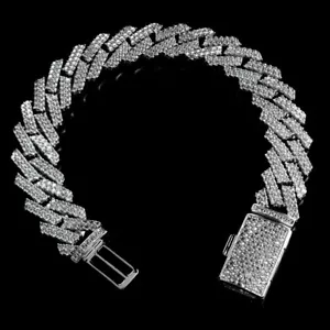 18 Karat weiß vergoldet Eislabor CZ Zinken-Set 14 mm Kubanisches Glied Armband - Bild 1 von 1