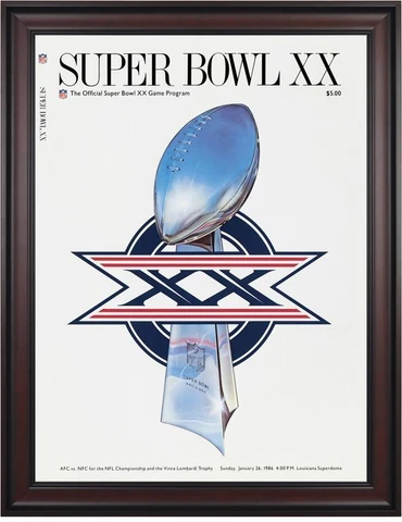 1986 Bears vs Patriots Framed 36" x 48" Canvas Super Bowl XX Program Cover