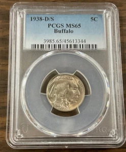 1938-D/S BUFFALO Nickel PCGS MS65. FS-511 - Picture 1 of 6