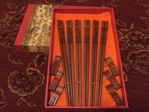 Juego de palos de madera, 6 palos y 6 descansos con hermosa caja - Imagen 1 de 3