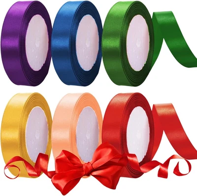 6 Farben Polyester Satinband 20mm X 22M Geschenkband Breit Bunte Satin Band Seid - Bild 1 von 4