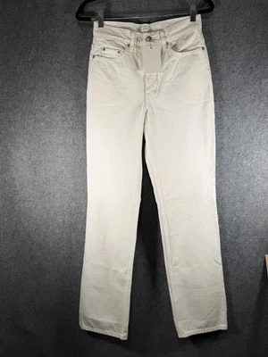 Pantalones de mezclilla ALC para mujer 28 tiro alto blancos pierna recta largos 100 % algodón nuevos con etiquetas Foto 1 de 4