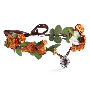 Orange Fairy Flower Headband - Renaissance Leaf Crown Woodland Elf Headpiece - Picture 1 of 10