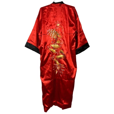 NK Rojo Negro Satinado Reversible Bordado Dragón Bata Larga OS Falta Cinturón De Colección Foto 1 de 4