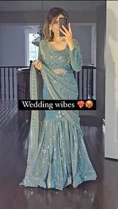 PARTY WEAR LEHENGA CHOLI DESIGNER PARTY DRESS INDIAN BOLLYWOOD LEHNGA SARI SAREE - Picture 1 of 8