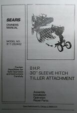 Sears 30 Tiller 8 hp Sleeve Hitch Garden Tractor Owner & Parts Manual 917.252492