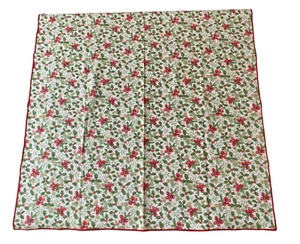 Christmas Table Cloth Poinsetta, Holly, Red Bow Print with Red Trim 87x87cm - Picture 1 of 5