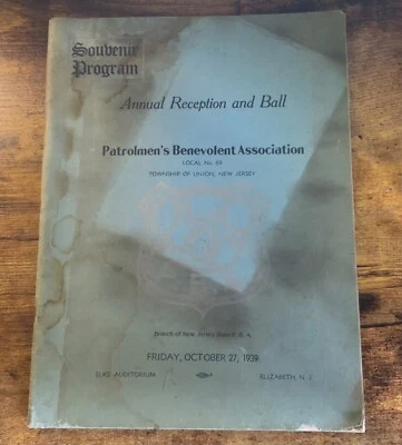 Vintage 1939 Patrolmen's Benevolent Association Program PBA Union Elizabeth NJ - Image 1 of 4