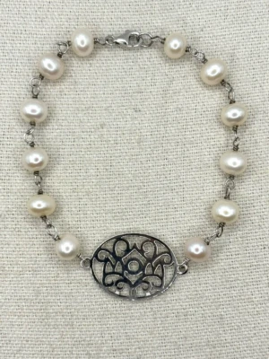 Pulsera Imperial Pearl Syndicate IPS Plata de Ley Perla Cultivada MAMÁ Dije Foto 1 de 4