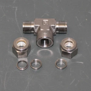 PARTIAL - Parker Tee Tube Fittings 6FBT4N-316, 3/8" Tube x 1/4" NPT, Branch - Picture 1 of 7