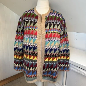 Kaffe Fassett Cardigan Size L Bright Multicoloured Triangles Wool Hand Knit - Picture 1 of 8