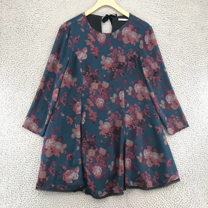 Kimchi blaues Kleid Damen klein blau Blumen Mini A-Linie 3/4 transparente Ärmel fließend - Bild 1 von 9