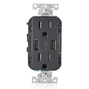 Leviton Residential Duplex USB Charger/Tamper Resistant Outlet T5832-E Black - Picture 1 of 1