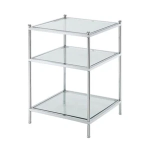 End Table 16.25 in. Chrome Frame Standard Height Square Glass Top 3-Tier Shelves - Picture 1 of 7