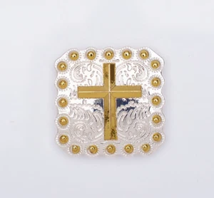 6PC 35×35mm Western Texas Gold Silver Berry Cross Saddles Decor Square Conchos - Picture 1 of 10
