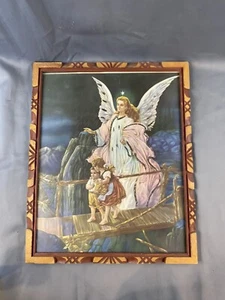 Vintage rustikaler geschnitzter Holz Bilderrahmen mit "Safe Passage" Druck - Bild 1 von 6