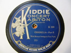 1921 Kiddie Koncert Karton Picture Label RECORD K 100 Cinderella part 1&2 - Picture 1 of 2