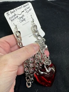 Necklace 18" Chunky Glass Heart Pendant Toggle Clasp Earrings Vintage M-6736 - Picture 1 of 6