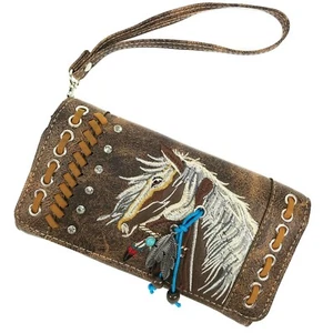 Dakota Horse Head Country Floral Cowgirl Crossbody Western Trifold Wallet Women - Picture 1 of 34
