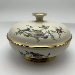 Eberthal Bavaria Germany 1463 Covered Serving Bowl Birds Pink Floral Gold Trim - Picture 1 of 12