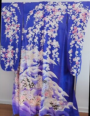 Autentico Kimono Yen Furisode In 100% Seta Viola Dal Giappone  • 135€