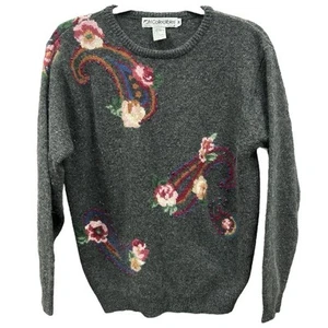 JH Collectibles Vintage Women's Gray Floral Wool Blend Sweater Sz M - Picture 1 of 5