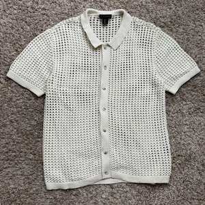 Art of Rhetoric Crochet Open Knit Polo Shirt SS Button Up Cream Men’s Size Large - Picture 1 of 7