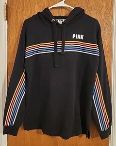 Sudadera con capucha pulóver negra rosa Victoria's Secret para mujer talla pequeña - Imagen 1 de 9