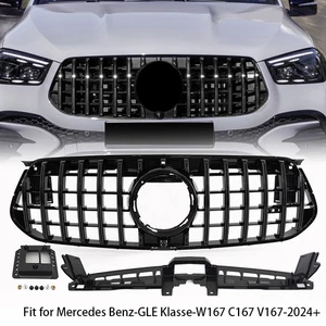 US For Benz W167 C167 V167 24+ GT R Panamericana Front Grille Grill Gloss Black - Picture 1 of 15