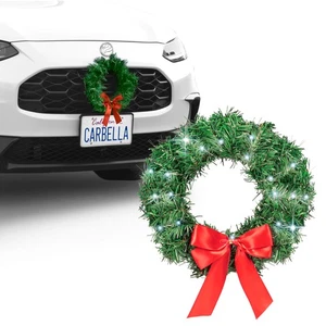 Carbella Christmas Wreath for Car Truck SUV Van, LED Light Up with Red Bow De... - Bild 1 von 8