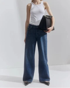 H&M High Waist Baggy Wide Leg Jeans Medium Wash Loose Fit Size 12 - Picture 1 of 11