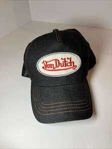 Vtg Von Dutch Trucker Hat Cap Adult Blue Denim Snapback Mesh Logo Y2K - Picture 1 of 5