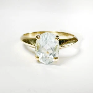 Vintage 18k Gold and Oval Cut Aquamarine Solitaire Ring - Picture 1 of 10