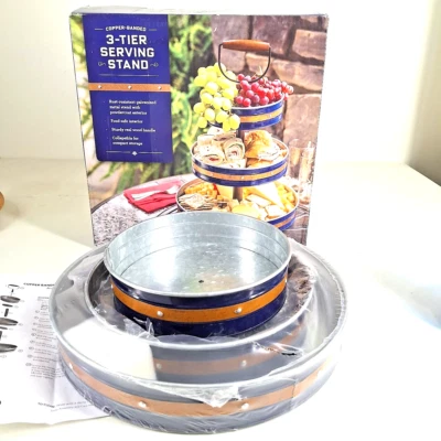 Copper Banded 3 Tier Serving Stand Weddings Events Party New - Image 1 of 4