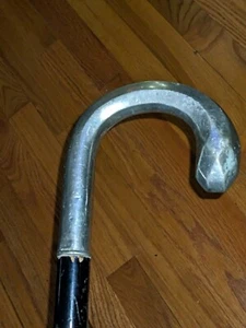 Vintage Antique Walking Stick Cane German Alpacca Silver Art Deco Crook Handle - Picture 1 of 10