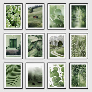 Sage Green Botanical Leaves Wall Art Prints Bedroom Living Room Pictures Posters