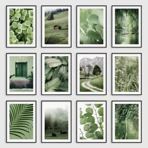 Sage Green Botanical Leaves Wall Art Prints Bedroom Living Room Pictures Posters - Picture 1 of 18